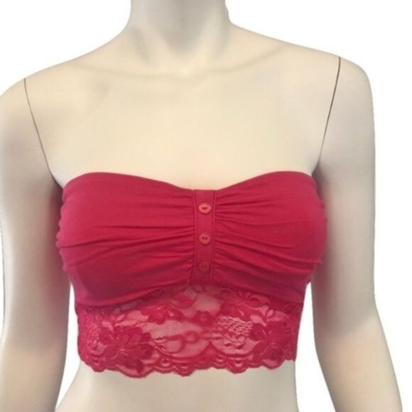 Bozzolo Pink Lace Contrast Bandeau Button Detail Front - Picture 1 of 3